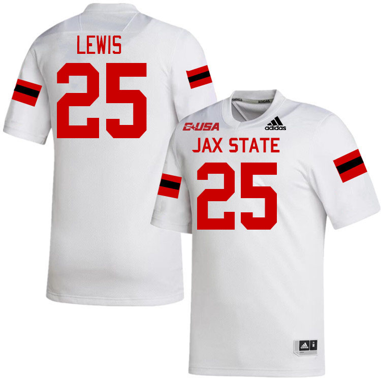 #25 Anwar Lewis Jacksonville State Gamecocks College Football Jerseys Stitched-White